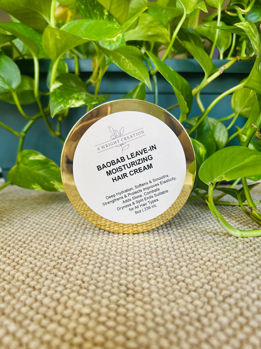 Baobab Leave-In Natural Hair Cream – Unscented | Deep Hydration, Frizz Control & Softness for All Hair Types