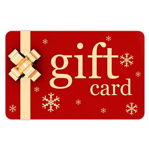 Eco-conscious holiday gift card with a festive red background, gold ribbon, and snowflake design, perfect for gifting natural, handmade body care products from A Wright Creation.