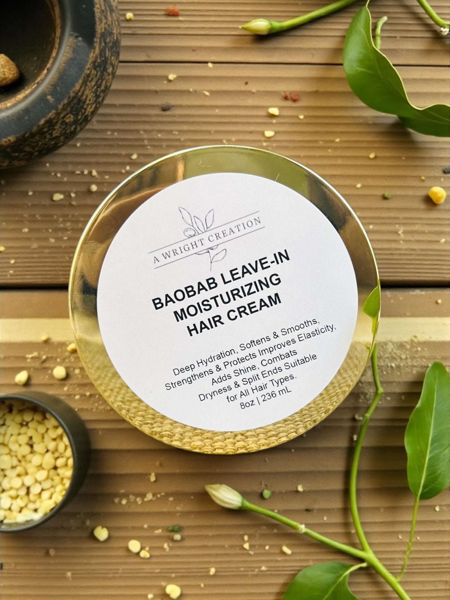 Baobab Leave-In Natural Hair Cream – Unscented | Deep Hydration, Frizz Control & Softness for All Hair Types